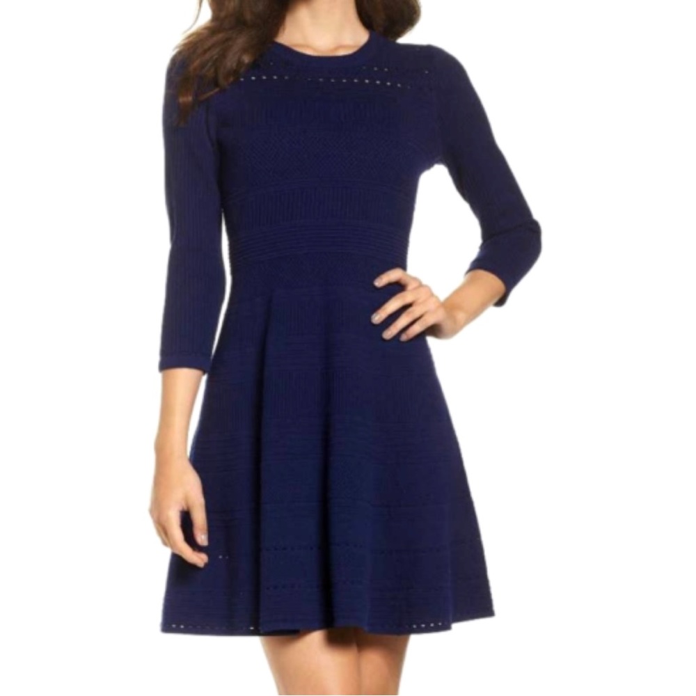 Eliza j fit and flare navy thick knit dress